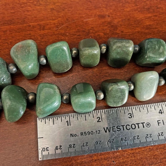 NECKLACE, JADE 1 INCH NUGGETS & STERLING SILVER BEADS OVERSIZE, TAG ON, 22 INCH - Picture 5 of 5